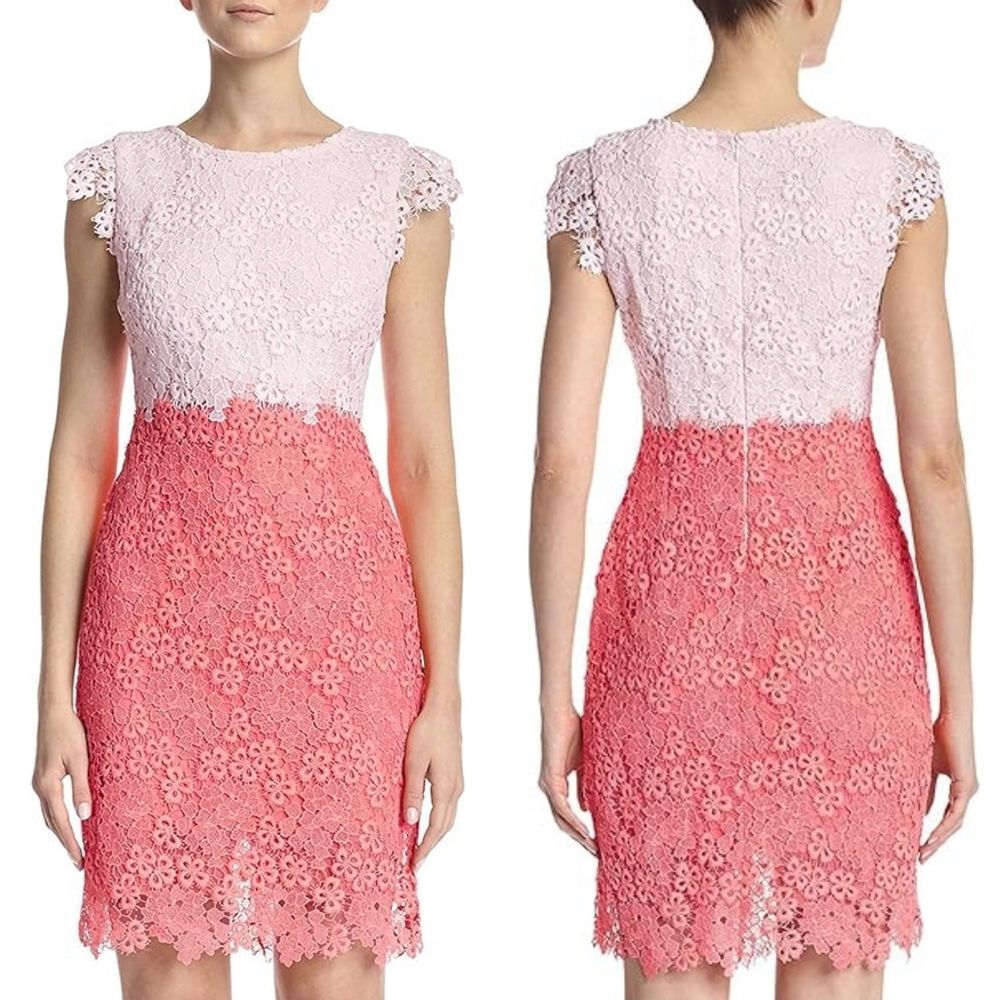 Julia Jordan Pink Two Tone Colorblock Floral Lace Cap Sleeve Mini Sheath Dress 8